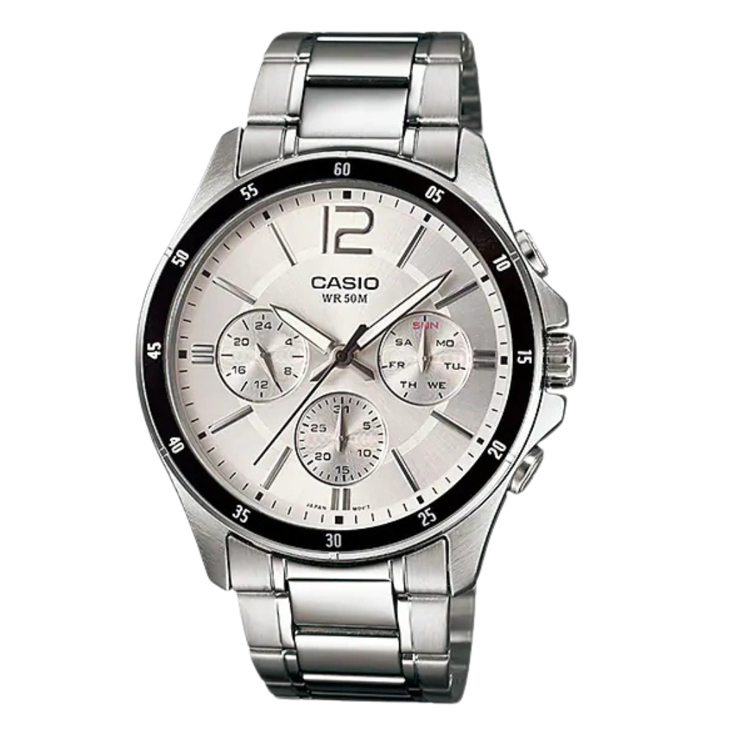 Casio Silver Dial Chronograph Gents Watch - MTP-1374D-7AVDF