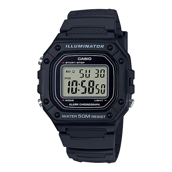 Casio Illuminator Black Dial Gents Watch - W-218H-1AVDF