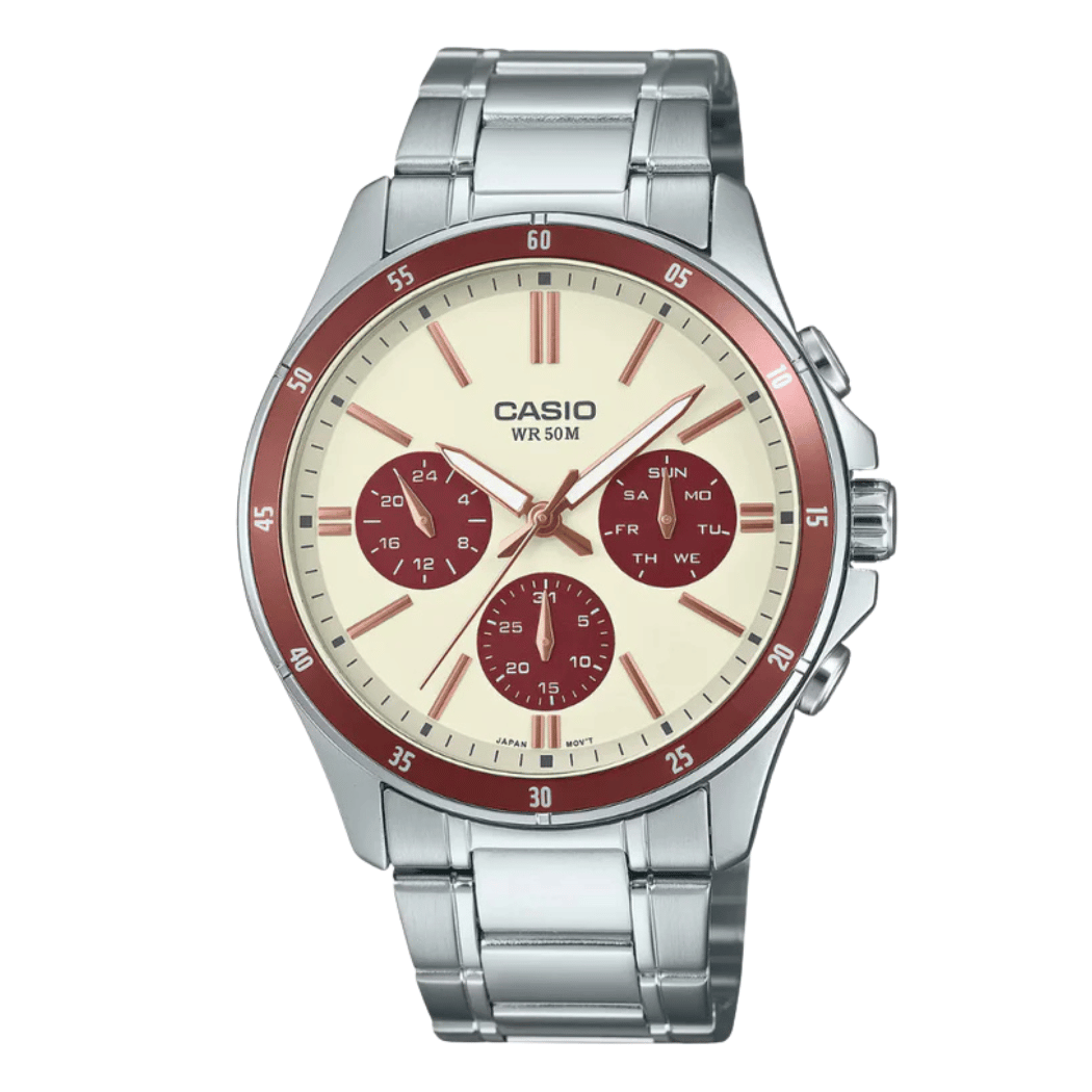 Casio Red Dial Gents Watch - MTP-1374D-5A2VDF