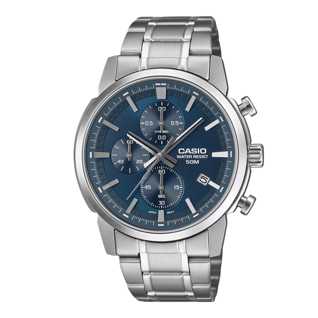 Casio Blue Dial Chronograph Gents Watch - MTP-E510D-2A2VDF