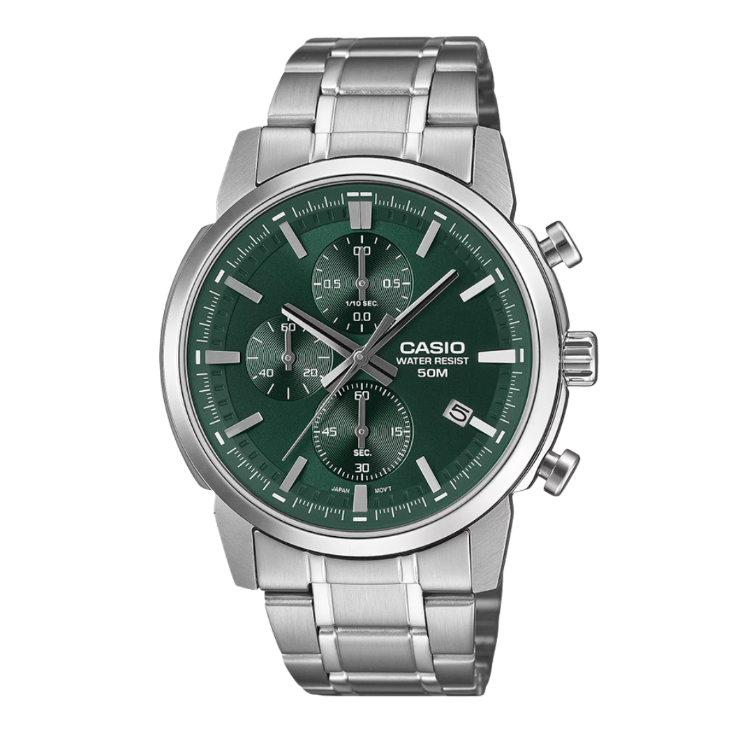 Casio Green Dial Chronograph Gents Watch - MTP-E510D-3AVDF