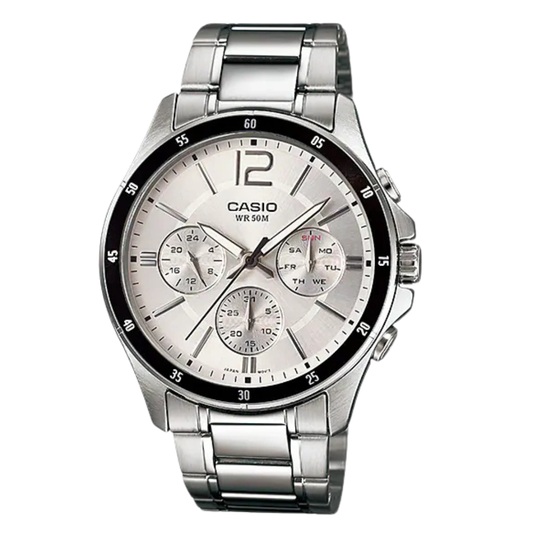 Casio Silver Dial Chronograph Gents Watch - MTP-1374D-7AVDF