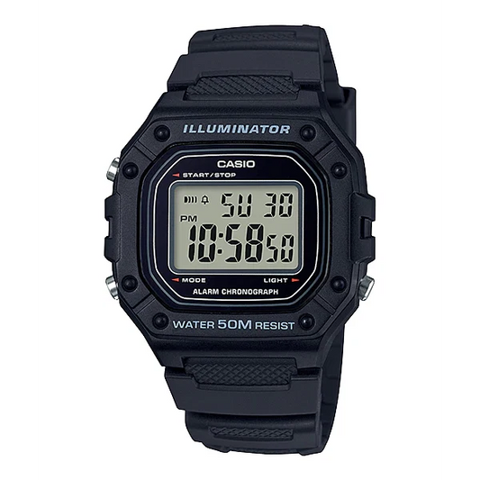 Casio Illuminator Black Dial Gents Watch - W-218H-1AVDF
