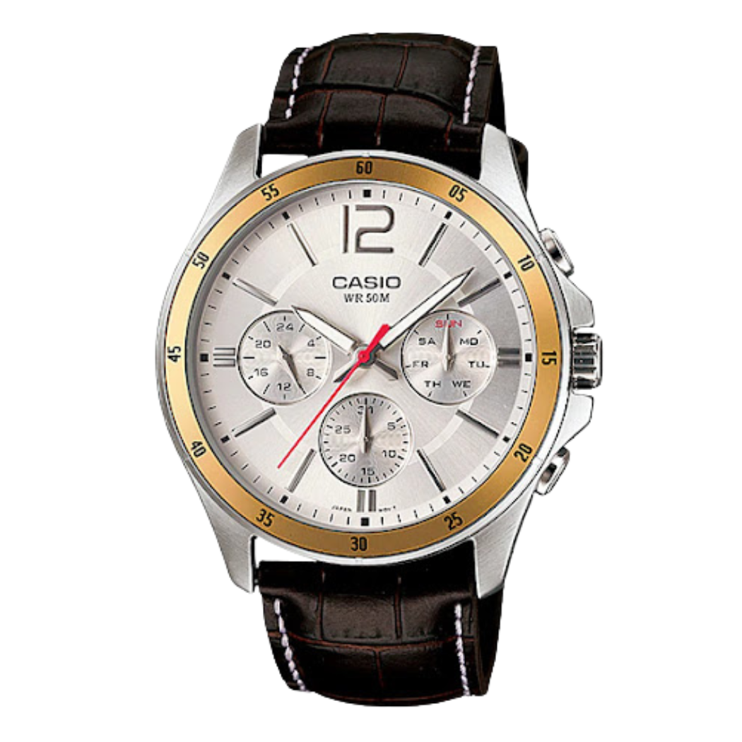 Casio Silver Dial Chronograph Gents Watch - MTP-1374L-7AVDF