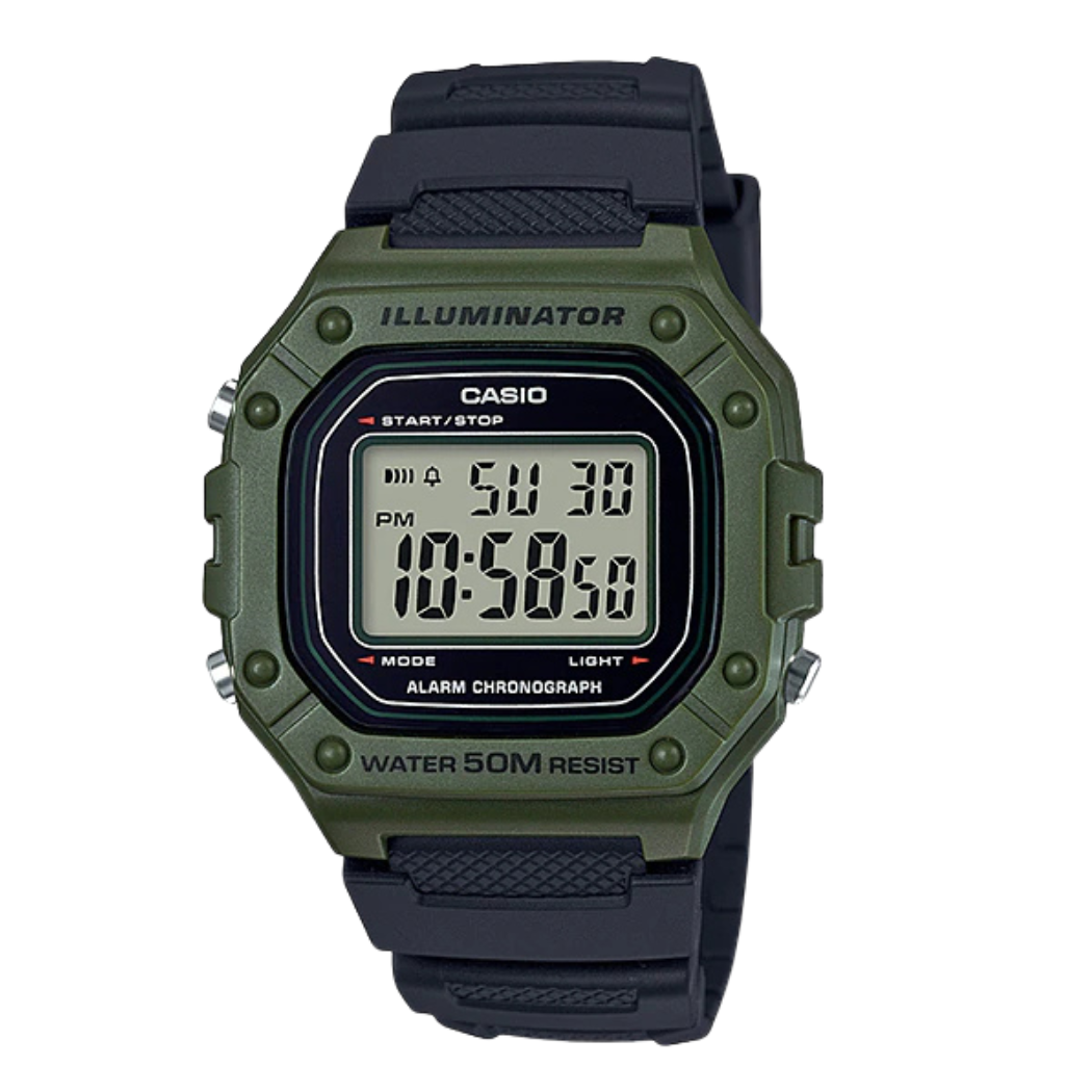 Casio Illuminator Grey Dial Gents Watch - W-218H-3AVDF