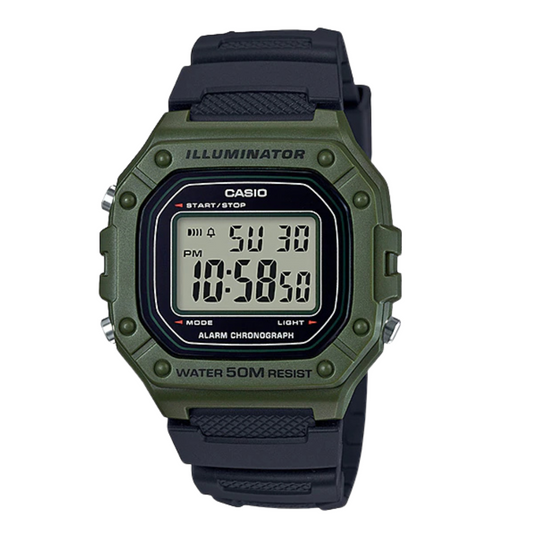 Casio Illuminator Grey Dial Gents Watch - W-218H-3AVDF