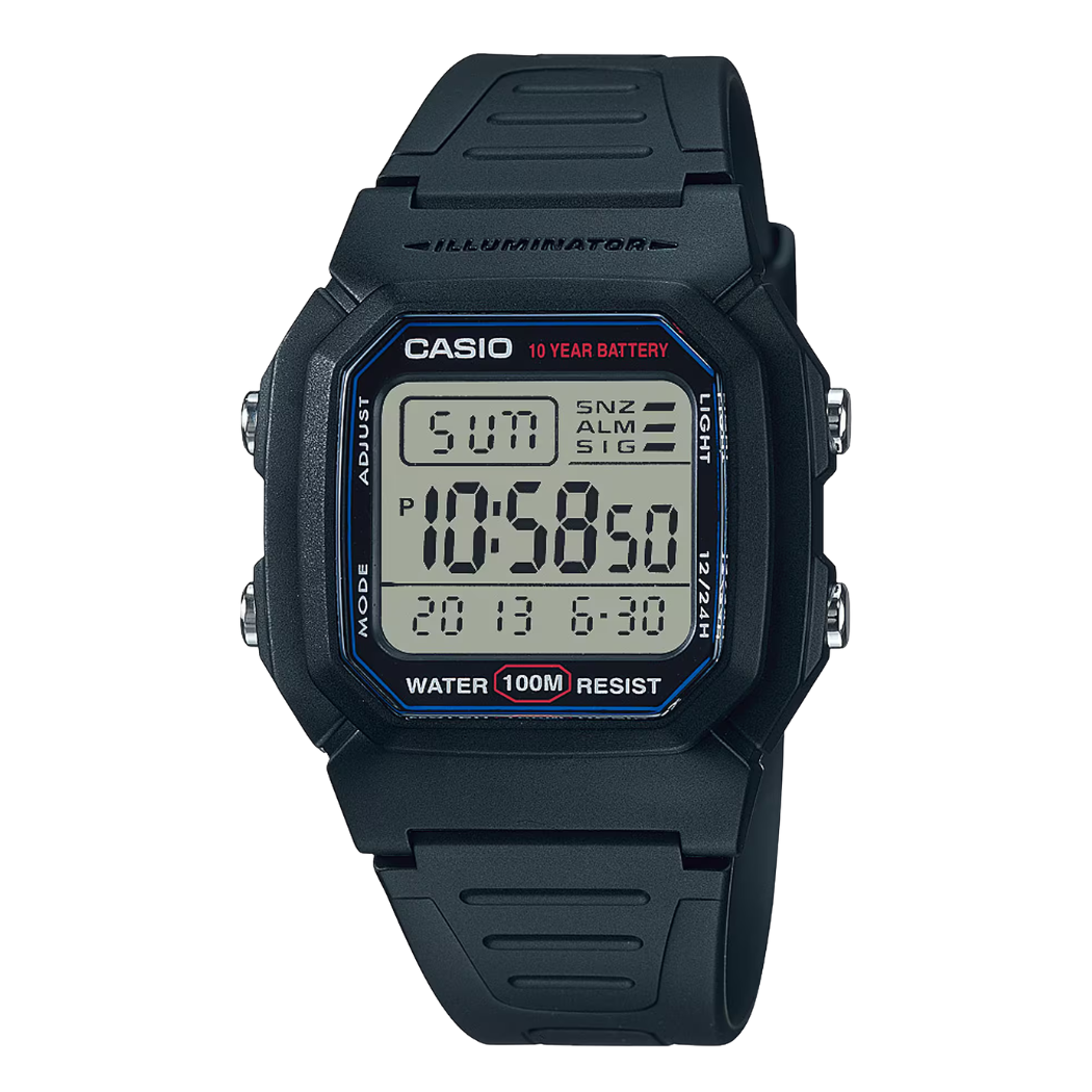 Casio Illuminator Black Dial Gents Watch - W-800H-1AVDF
